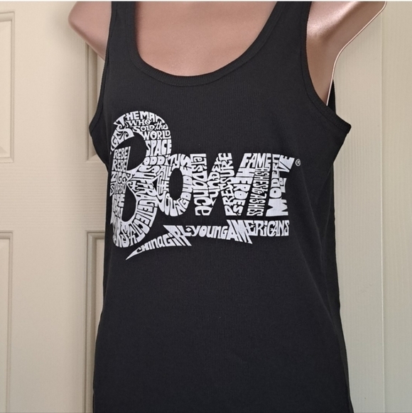 LA Pop Art David Bowie Tank Black with White Print NWT - Picture 6 of 8